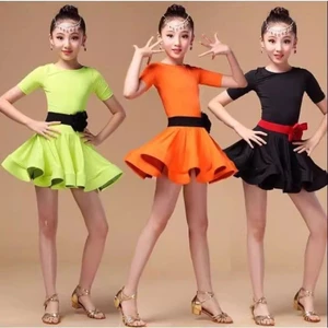💕Chỗ💕 Trẻ Em Quần Áo Khiêu Vũ Latin Áo ngắn tay Xiêm Cho Bé Gái 3 Đến 15 Tuổi Váy Khiêu Vũ Latin Xinh Xắn Trang Phục Biểu Diễn