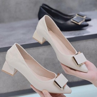 Giày Cao Gót Nữ Mũi Nhọn Giày Búp Bê gót vuông cao 5P khóa Chữ nhật êm và mềm - Cao 5cm - size 35 tới 40 mã Cheo555 Shoe