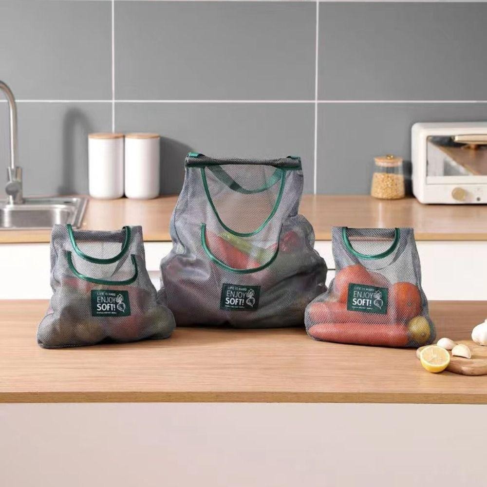 Túi đựng rau củ quả ESSENCEH, Túi lưới treo nhà bếp dung tích lớn bằng vải Polyester, Túi treo tường có thể tái sử dụng