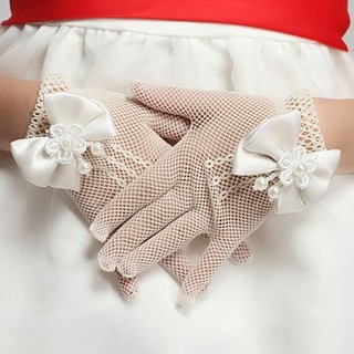Crush Găng tay lưới ren, ngắn thắt nơ cho trẻ em, trang phục nghi thức, dự tiệc sinh nhật công chúa
