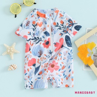 Mg-toddler Bé Gái Rash Guard Đồ Bơi Rompers Dây Kéo Tay Ngắn In Hoa Trẻ Em Bộ Đồ Tắm Cho Bé Đồ Bơi