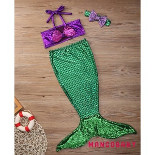 Bộ đồ bơi nàng tiên cá MG-BabyGirl Bộ ba mảnh đuôi Sequin vảy cá cho trẻ em
