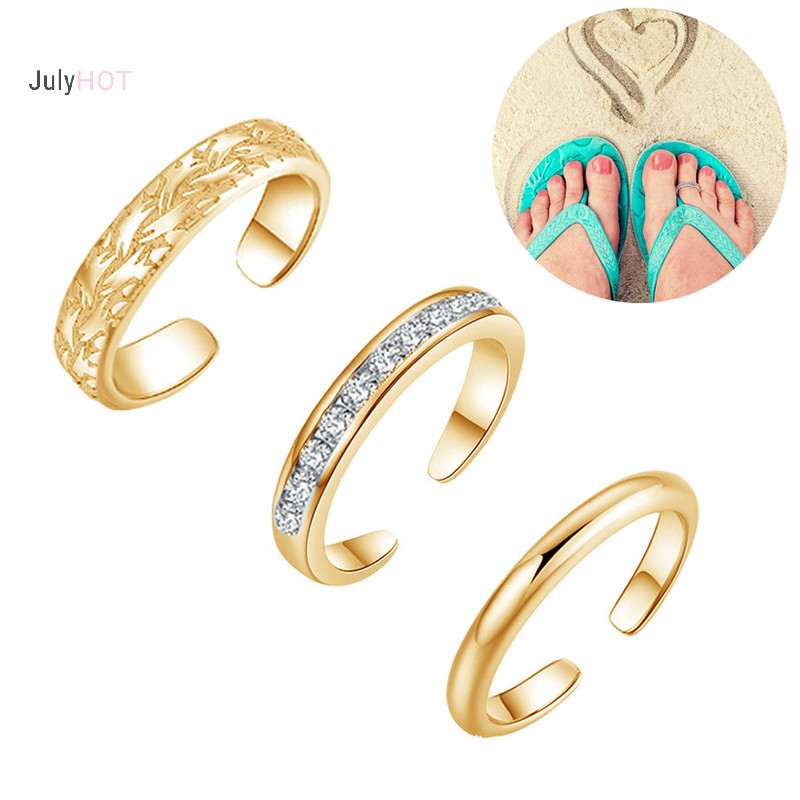Julyhot 3 Chiếc Ngón Chân Nhẫn Bộ Nữ 18K Vàng Xẻng Có Thể Điều Chỉnh Đơn Giản Hoa Nhẫn Trang Sức Bãi Biển Massivedeals