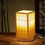 Đèn bàn tre thủ công Đèn lồng Nhật Bản, Chụp đèn tre, Đế gỗ tự nhiên, Đèn bàn trang trại mộc mạc, Đèn ngủ phòng ngủ cổ điển Đèn đọc sách đầu giường — ảnh 3
