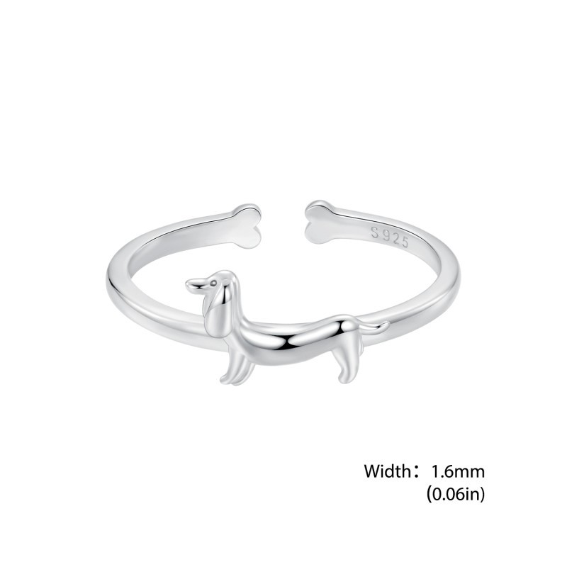 Bamoer 925 Sterling Sliver Nhẫn Dachshund Thiết Kế Chó Tinh Tế Trang Sức Thời Trang Quà Tặng Cho Nữ