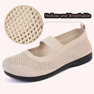 Giày đế bệt nữ WOOLYNOOK, Giày đơn mũi vuông lưới thoáng khí, Đế mềm thời trang rỗng có thể gập lại Giày thường ngày cho mẹ dành cho nữ