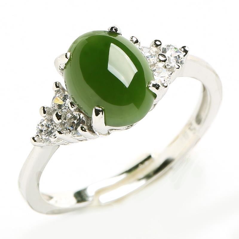 Nhẫn ngọc bích nữ dát bạc 925 ngọc lục lam xanh ngọc lục có thể thu vào được chứng nhận Nhẫn ngọc Hetian