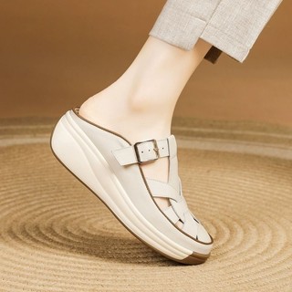 Giày Sandal nữ da thật đế dày mềm, thoáng khí, chống trầy xước, hỗ trợ nửa bàn chân, phù hợp du lịch