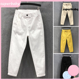 [Superbaby] Quần thường ngày dành cho nữ Quần Harem lưng co giãn vừa phải Quần dài ống rộng màu trơn có túi dạo phố