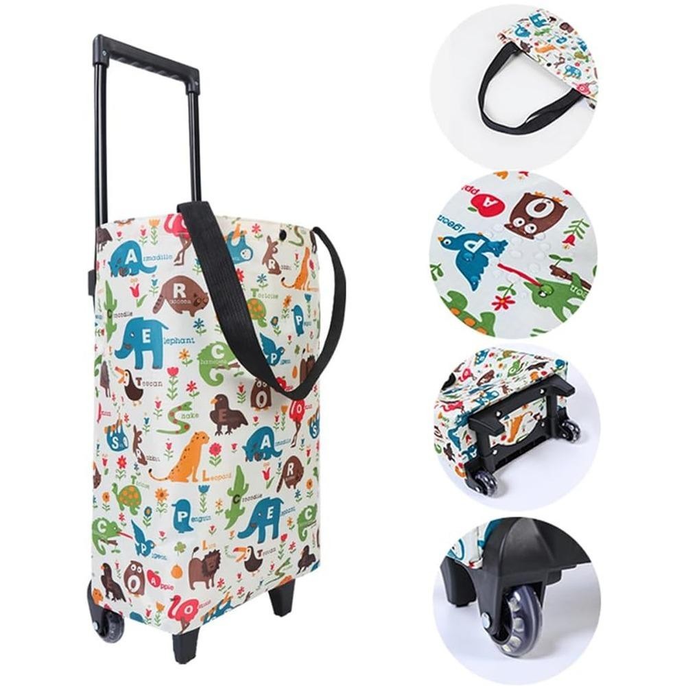 Giỏ hàng có thể gập lại HOBBYIN, Túi xe đẩy chống nước có tay cầm bằng kính thiên văn, di động có dây đeo tay Phim hoạt hình Xe mua sắm có bánh xe có thể tái sử dụng Xe đẩy leo cầu thang mua sắm du lịch