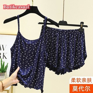 Phụ Nữ Bộ In Áo vest Mỏng Quần Short Thoải Mái Bộ Đồ Ngủ Mùa Hè Kích Thước Lớn Rời Không Tay Phòng
