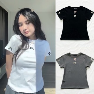 Áo thun nữ cộc tay  Baby Tee Body mùa hè mát có đính nơ chất liệu vải thun cotton tăm mịn mát, co giãn có bigsize