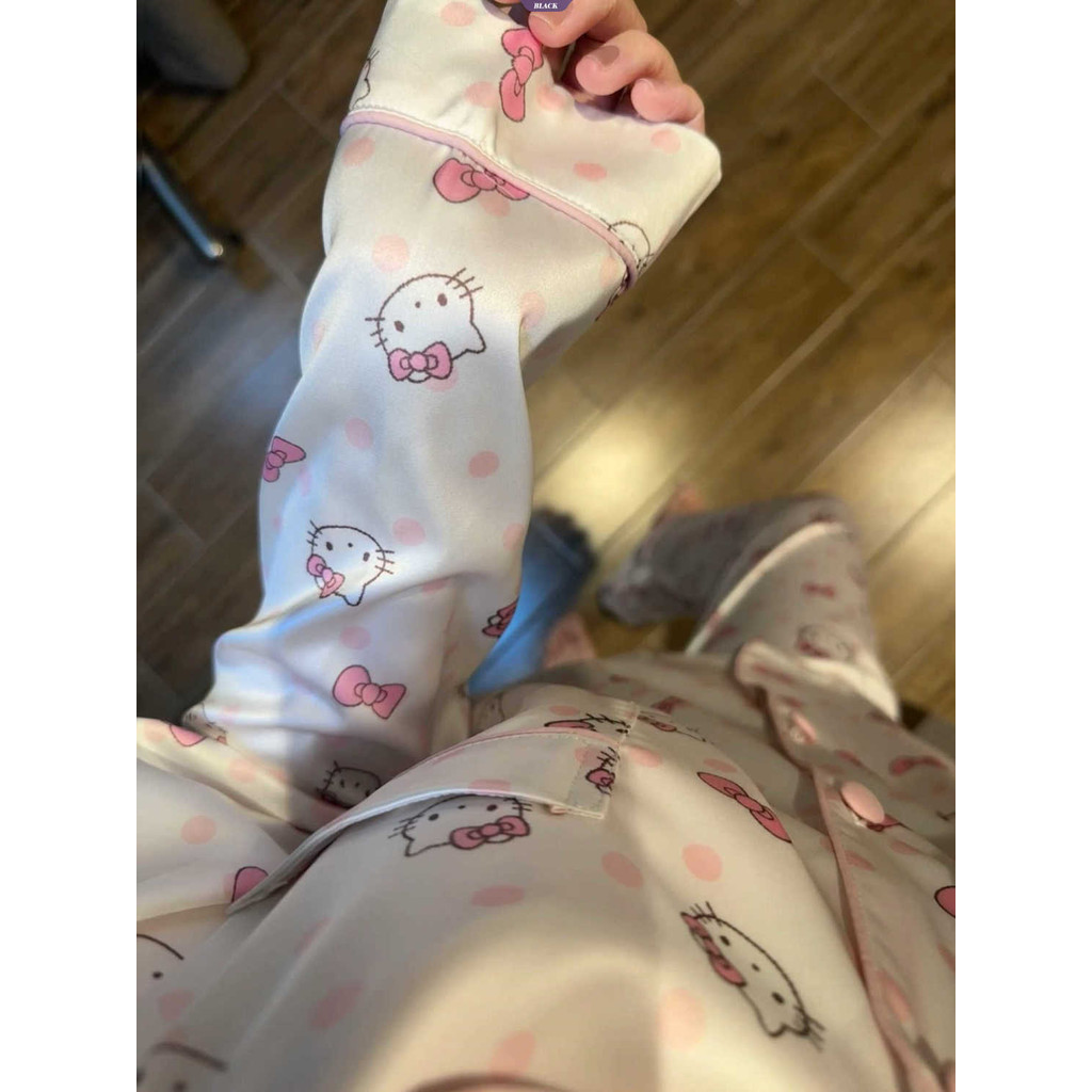 Sweet Pink Polka Dot Hellokitty Bộ Đồ Ngủ Nữ Xuân Thu Mới Quần Dài Tay Bộ Đồ Quần Áo Gia Đình [BL]