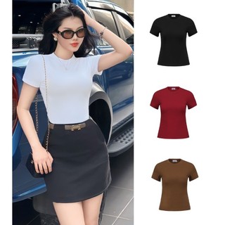 [Combo 2 áo] Áo thun nữ bassic cổ tròn tay ngắn ôm body chất vải thun tăm mềm mịn co giãn thoáng mát