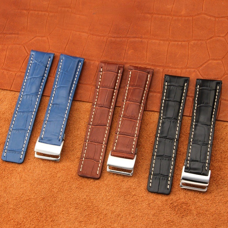 Dây đeo đồng hồ bằng da thật cổ điển 22mm 24mm cho dây đeo đồng hồ Breitling Da bò Avenger Navitimer Vòng tay thế giới Hoa văn tre Dây đeo đồng hồ nam nữ Phụ kiện kinh doanh