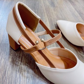 Giày Cao Gót pha màu Da bò nhẹ nhàng, Xinh xắn cao 5P - Giày Bánh Bèo mã 5P Da bò Nữ Shoes