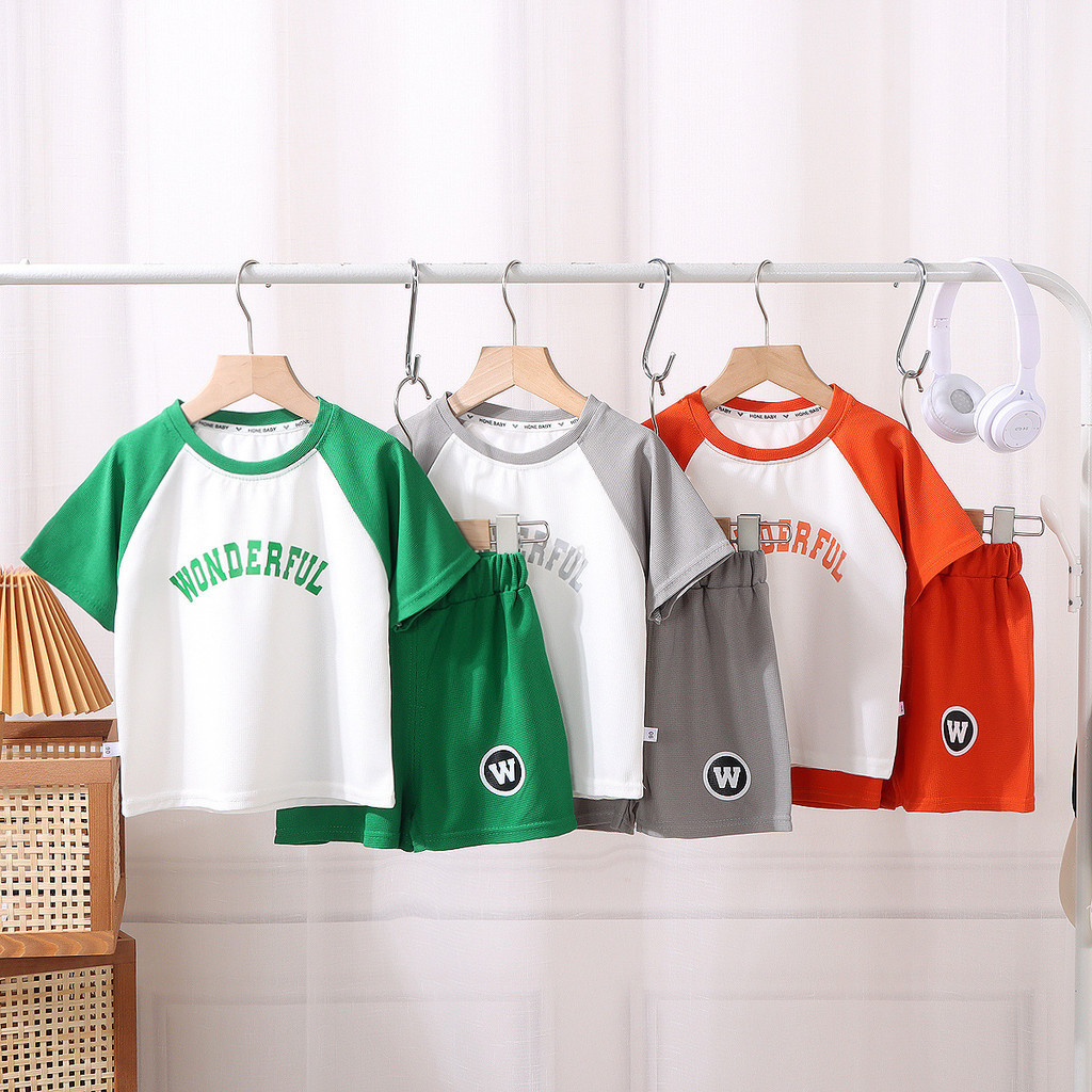 Trẻ Em Tay Ngắn Phù Hợp Với Phong Cách Mới Quần Áo Bé Trai Bé Gái Quần Short Quần Áo Áo Thun Mỏng Phong Cách Mùa Hè Quần Áo Trẻ Em MM14