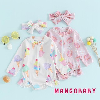 Mg-baby Girls Bikini Đồ bơi đi biển In hoa / Kem dài tay có khóa kéo lên Bộ đồ tắm