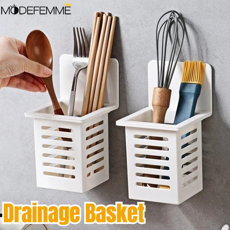 [Nổi bật] Giá để đồ treo tường - Giá đỡ thìa đũa - Giỏ thoát nước bồn rửa - Giỏ thoát nước - Tự dính, Không cần đinh - Đồ dùng bộ đồ ăn nhà bếp