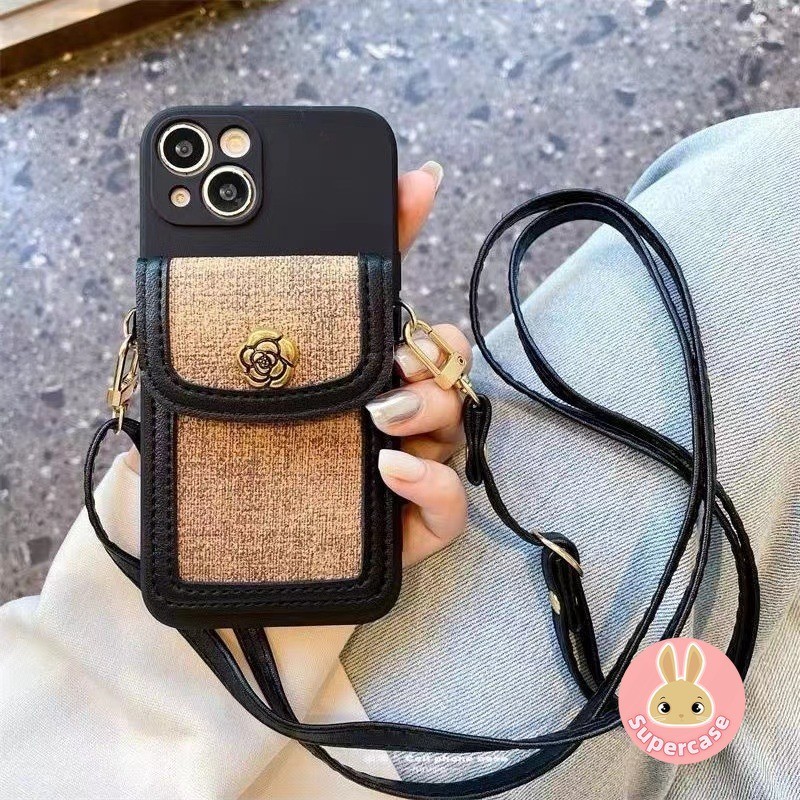 Ốp Lưng Đựng Thẻ LuxurU Camellia Cho Samsung Galaxy S24 S23 S22 S21 S20 Ultra Plus FE S10 S9 S8 Plus S10e Vỏ Thẻ Ví Mềm Có Dây Buộc Vỏ Điện Thoại
