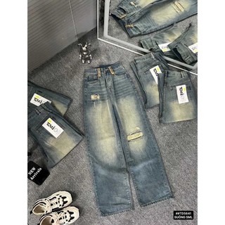 Quần jeans ống rộng nữ MIAA Wash bụi màu xanh cá tính , quần bò ống suông phong cách Ulzzang Hàn Quốc