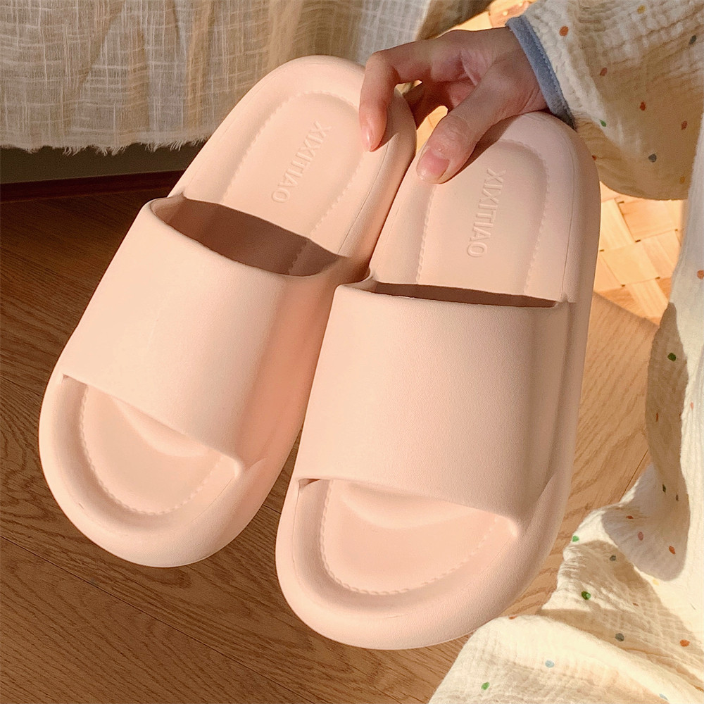 Xixitiao Cặp Đôi Nhà Màu Trơn Mùa Hè Nam Nữ Dép Dép Thời Trang Phòng Tắm Flip-Flops