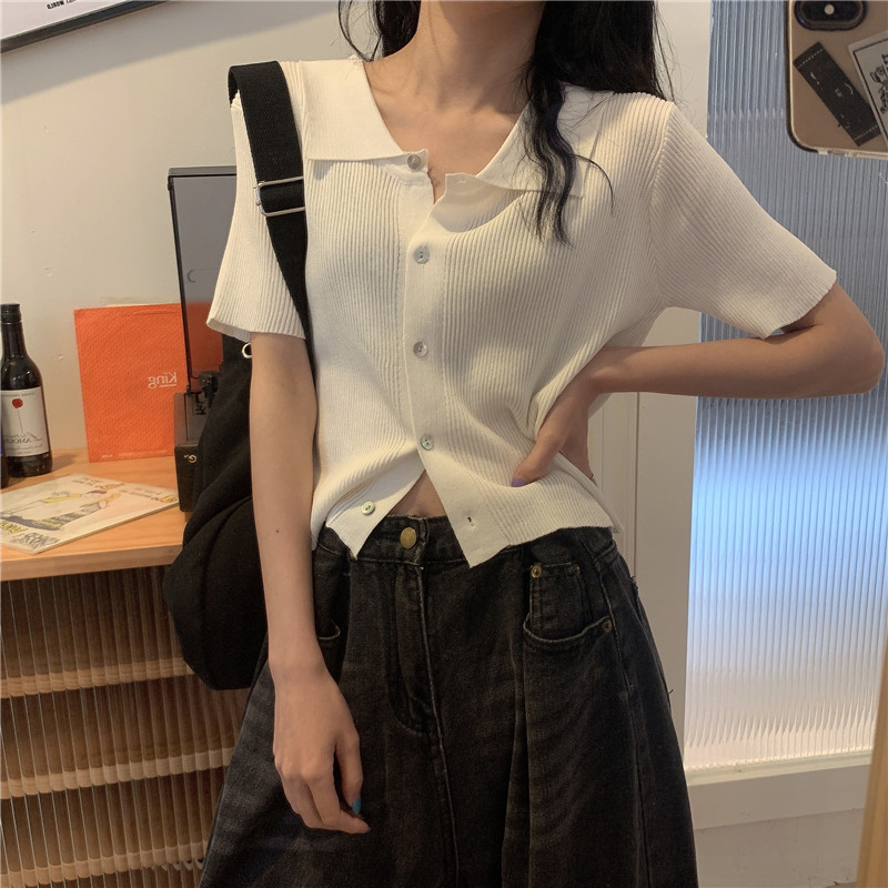Áo Cardigan dệt kim Ngắn Tay Cổ POLO Nữ Mẫu Mới Mùa Hè mỏng