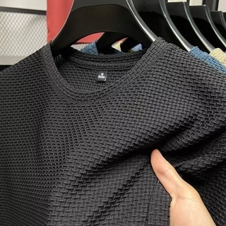 Áo thun nam ESEA tay ngắn thời trang Nhật Bản màu trơn tre jacquard băng lụa ngắn tay