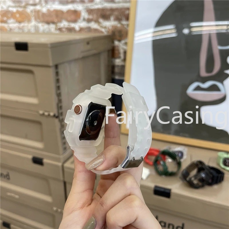 Dây Silicon Thể Thao + Ốp Lưng Cho Apple Watch Series 9 41mm 45mm Cho iWatch 8 7 6 5 4 3 2 1 44mm 40mm 42mm 38mm 41mm Vòng Tay Màu Kẹo