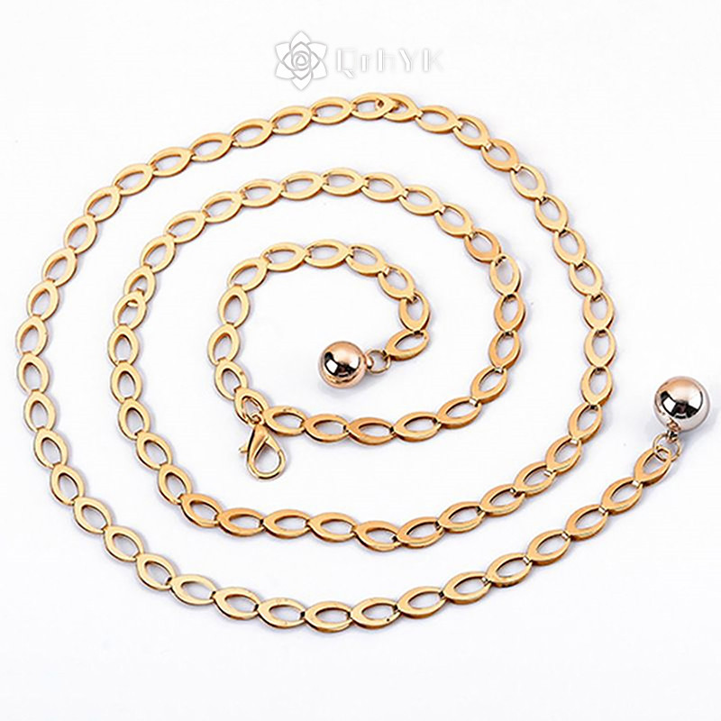 Qrhyk Nữ Thời Trang Thắt Lưng Thiết Kế Retro Bạc Khắc Rỗng Dây Xích Dành Cho Nữ Thanh Lịch Tròn Kim Loại Nữ Thắt Lưng Mới