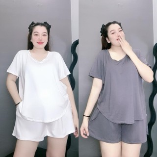 Đồ bộ Nhỏ Clothing bigsize nữ năng động chất cotton lạnh mềm mát áo thun tay ngắn vạt bầu kèm quầnshort trẻ trung SET901