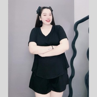 Đồ bộ Nhỏ Clothing bigsize nữ năng động chất cotton lạnh mềm mát áo thun tay ngắn vạt bầu kèm quầnshort trẻ trung SET901