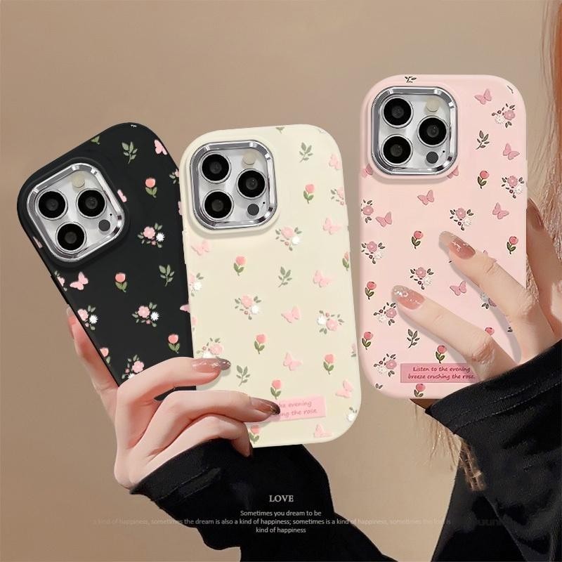 Ốp Điện Thoại Hoa Ống Kính Kim Loại Mạ Sang Trọng Cho Samsung Galaxy A10S A22 A23 A05 A05S A24 A25 A20S A02 A03 A03S A13 A12 A11 A21S A14 Ốp Lưng Silicon Đơn Giản Chống Sốc Đáng Yêu
