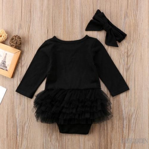 / / -Infant Baby Girls Áo liền quần dài tay có nơ Băng đô Quần áo công chúa cổ tròn thông thường