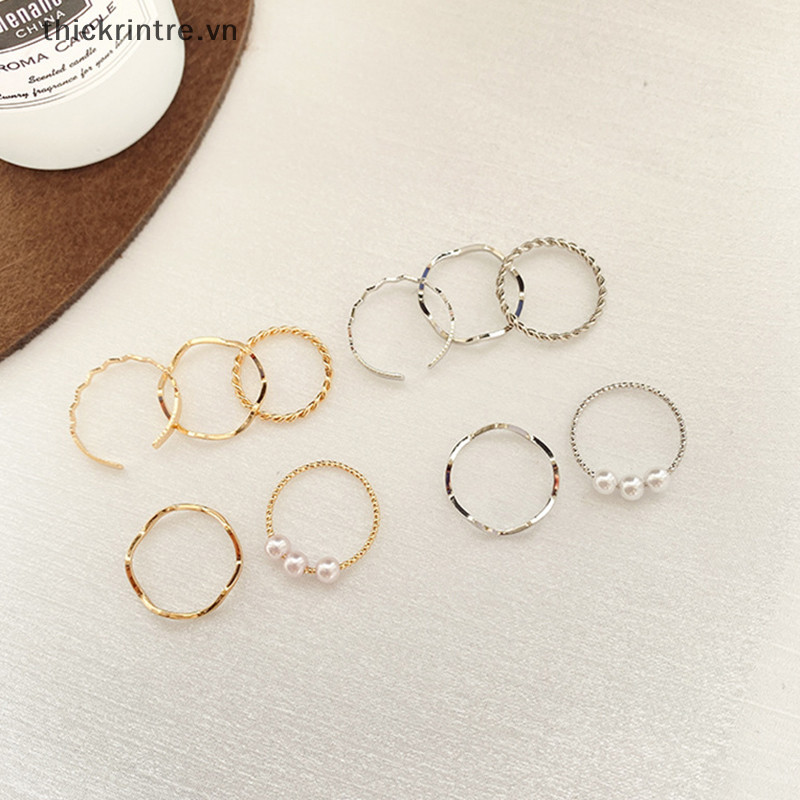 Thi 5 Chiếc Phong Cách Hàn Quốc Đơn Giản Vòng Ngọc Trai Sóng Bộ Tính Khí Vàng Bạc Đuôi Nhẫn Nữ Thời Trang Đơn Giản Trang Sức Dự Tiệc Quà Tặng VN