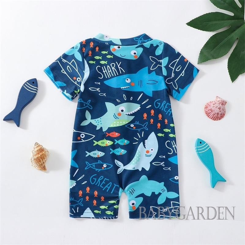 Baga-0-5 Tuổi Bé Trai Mùa Hè Đồ Bơi Thường Ngày Cá Mập In Hình Tay Ngắn Dây Kéo Áo liền quần Đồ Bơi Đi Biển