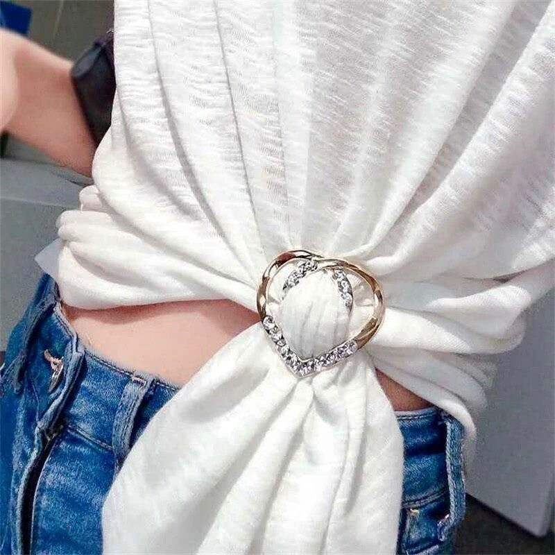 Trâm cài pha lê ngọc trai - Khóa khăn quàng cổ áo - Kim cương giả, Hình trái tim, Có thể điều chỉnh, Kẹp vòng kim loại - Vòng cố định thắt lưng vải - Khóa khăn quàng cổ