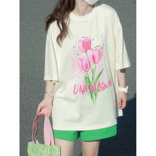Bộ thun cotton hoa tulip dáng rộng hàng đầu mùa hè