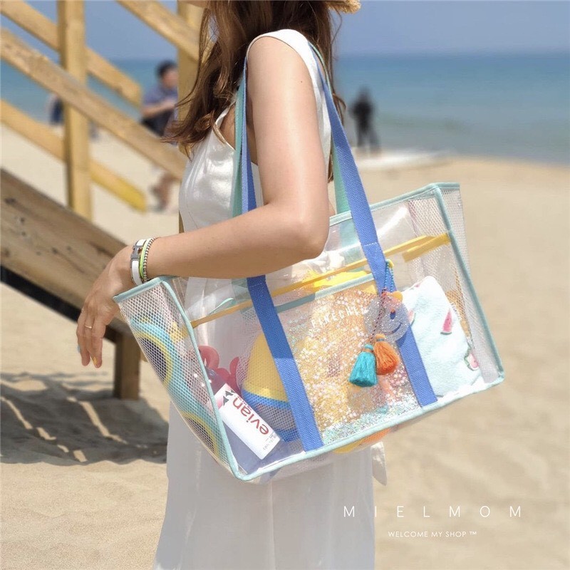 Túi Xách Đựng Đồ Đi Biển, Đi Bơi, Đi Chơi Chất Liệu Nhựa Trong Suốt Chống Thấm Nước Có Khoá Kéo