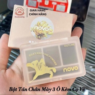 [NO VO] Bột Tán Chân Mày 3 Ô Kèm Cọ Vẽ Trang Điểm Khuôn Mặt