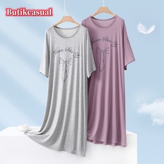 Phụ Nữ bit cotton Váy Ngủ Mùa Hè 2025 Mới Thoải Mái In plus size Đầm Tay Ngắn Rời Vừa Dài Bộ Đồ Ngủ