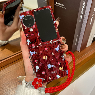 Ốp điện thoại gấp cho Oppo Find N2 N3 Flip Mạ điện nhăn nhỏ hoa tay dây cứng vỏ điện thoại tpu