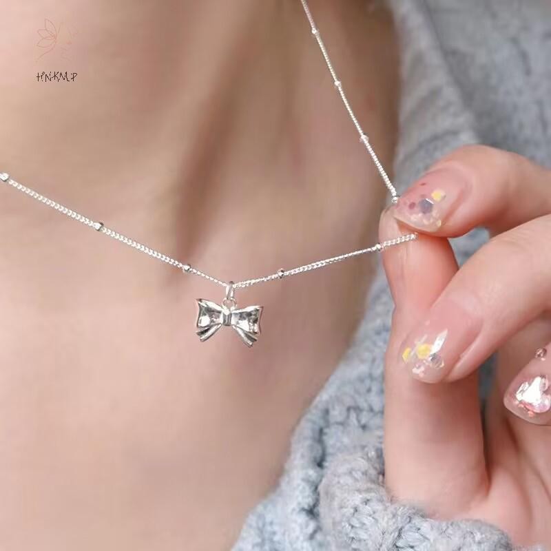 Hnkmp Màu Bạc Nơ Mịn Mặt Dây Chuyền Vòng Cổ Nữ Cổ Dây Xích Cổ Tối Giản Quà Tặng Sinh Nhật Ánh Sáng Trang Sức Sang Trọng.