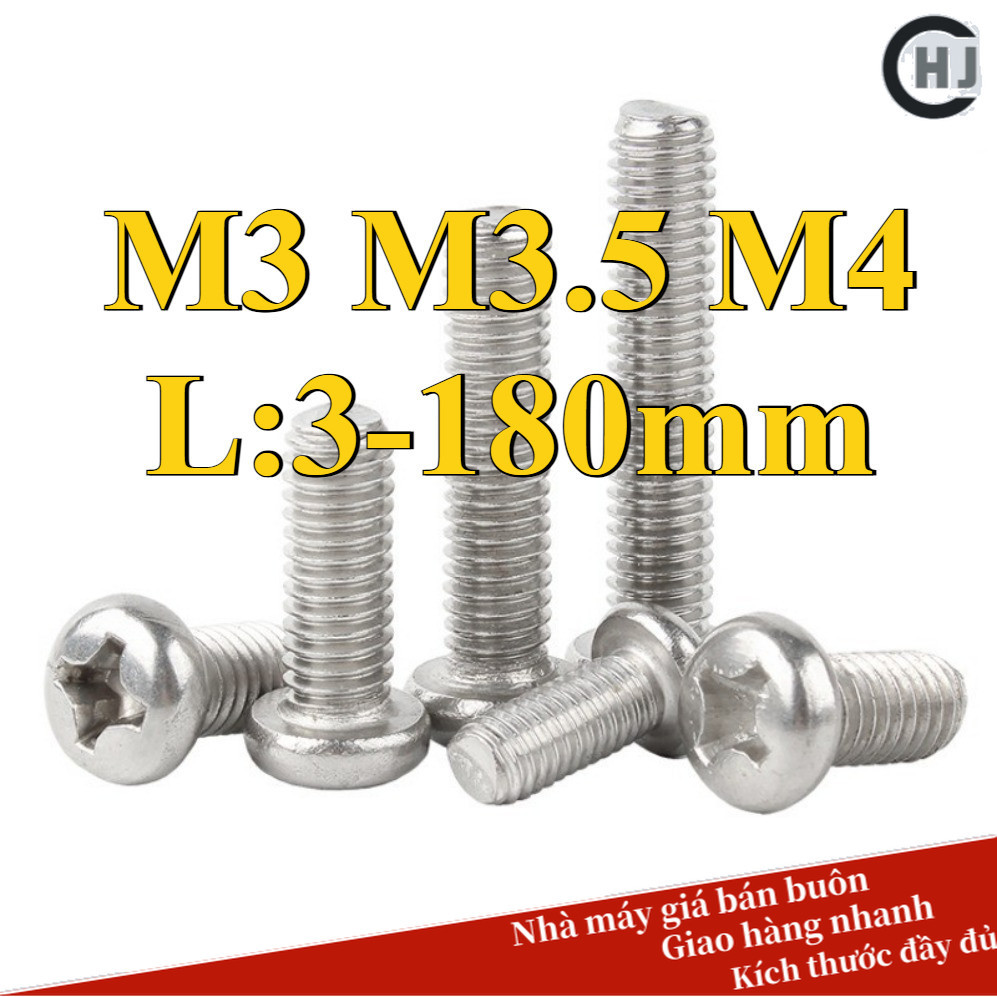 Ốc Vít pake đầu tròn inox 304 /Bulong Đầu Tròn M3 / M3.5 / M4 (HJC-DM-w ...