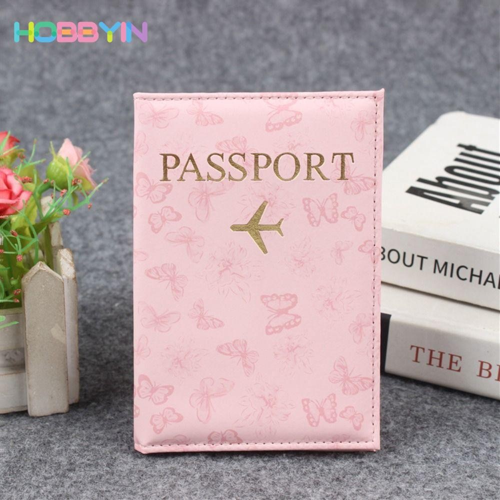 Hộp đựng hộ chiếu HOBBYIN, Vỏ hộ chiếu bằng da PU chống thấm nước, Thẻ tín dụng đa chức năng in hình con bướm dành cho nữ / nam giới