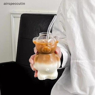 Airpeccutin Hoạt Hình Gấu Hình Cốc Cà Phê Dễ Thương Gấu Cốc Thủy Tinh Có Ống Hút Trong Suốt Sáng Tạo Thủy Tinh Nước ép Cốc Trà Sữa EN