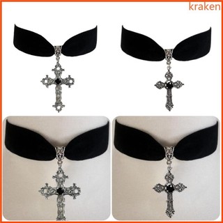 Kra Hợp Kim Chữ Thập Mặt Dây Chuyền Choker Halloween Thánh Giá Mặt Dây Chuyền Vòng Cổ Độc Đáo Nhung Đen Dây Xích Đảng Sinh Nhật Xương Đòn Ch