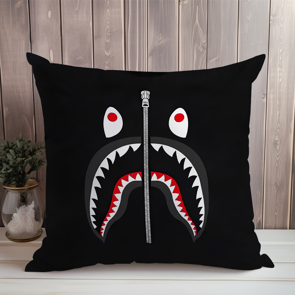 Vỏ Gối Đơn In Họa Tiết Cá Mập Bape Rằn Ri Một Mặt Làm Quà Tặng Cho Bé (Không Kèm Lõi)