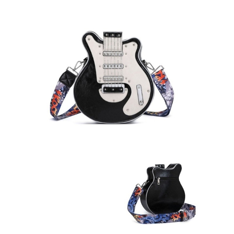 Vic Túi Đeo Vai Nhỏ Hình Đàn Guitar Sáng Tạo Túi Đeo Ngang Dây Kéo Túi PU