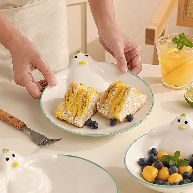 Đĩa Sứ Ăn Tráng Miệng Hình Chú Vịt Hoạt Hình - Bát Ăn Trẻ Em Vịt Hàn Quốc Sáng Tạo